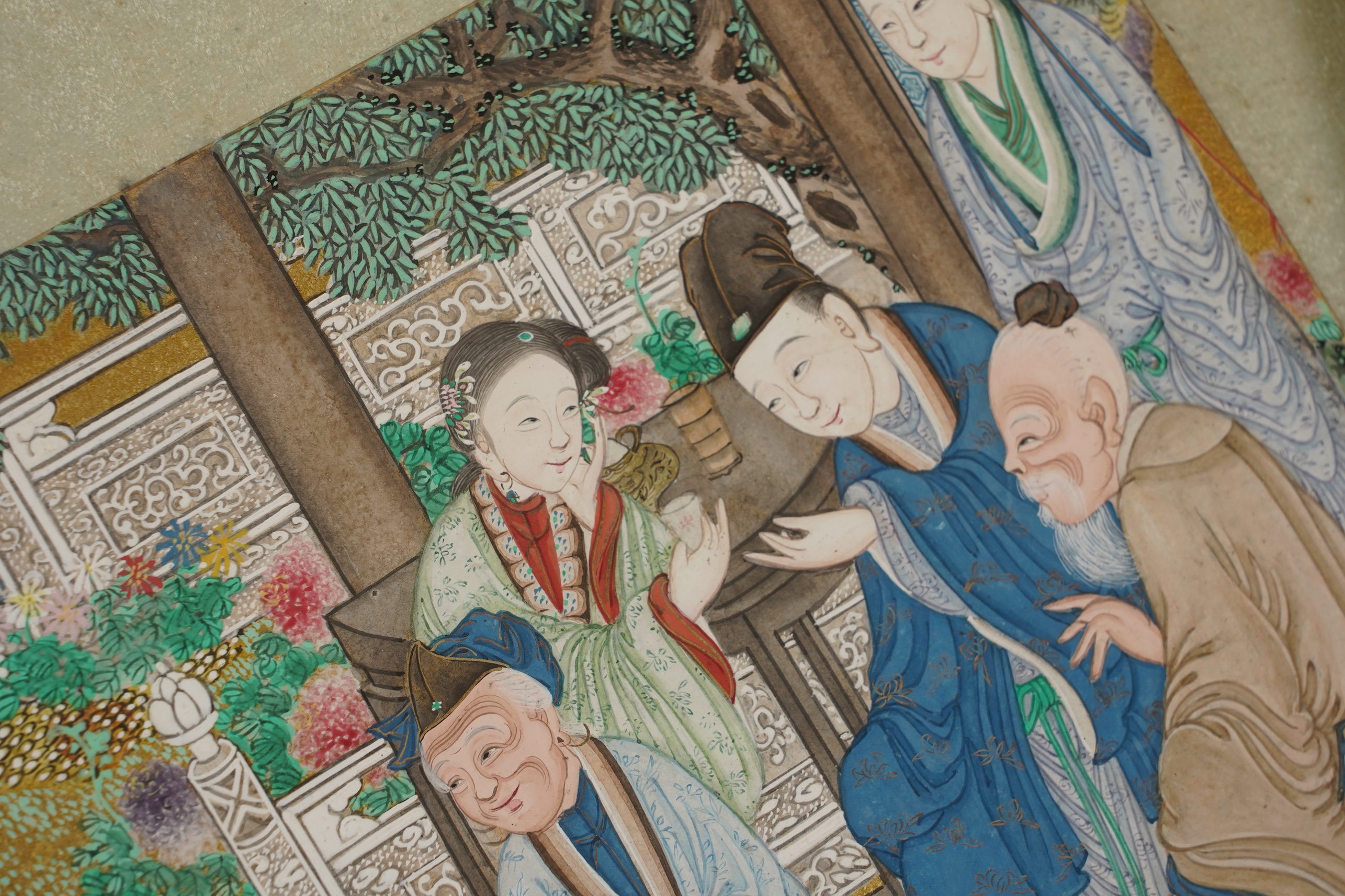 Chinese School , (19th century), Scenes from Qing court, Six gouache paintings from an album, Image 18cm x 16.5cm